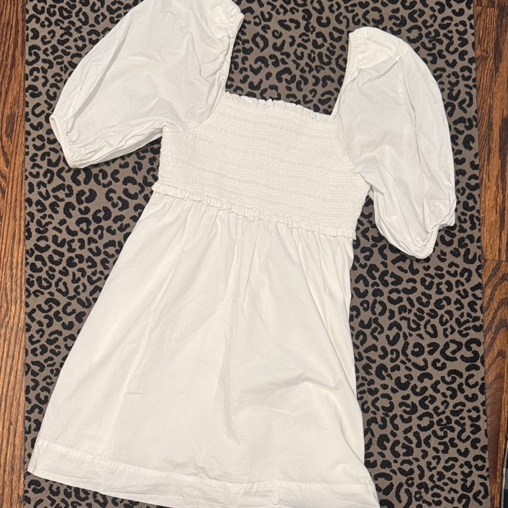 American Eagle Outfitters White Puff-Sleeve Smocked Dress